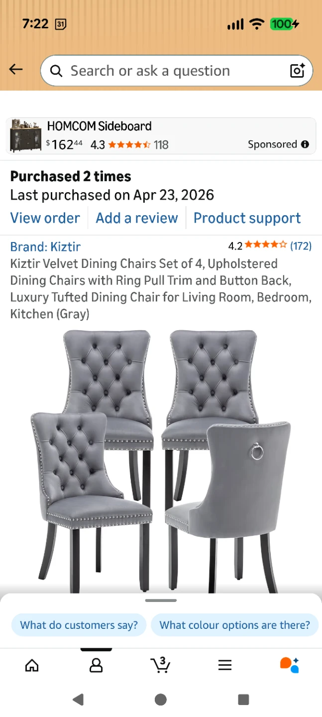 Kiztir Velvet Upholstered Dining Chairs Set of 4