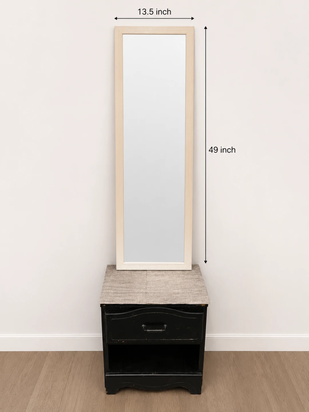 Black Dresser with drawers and Tall Framed Mirror