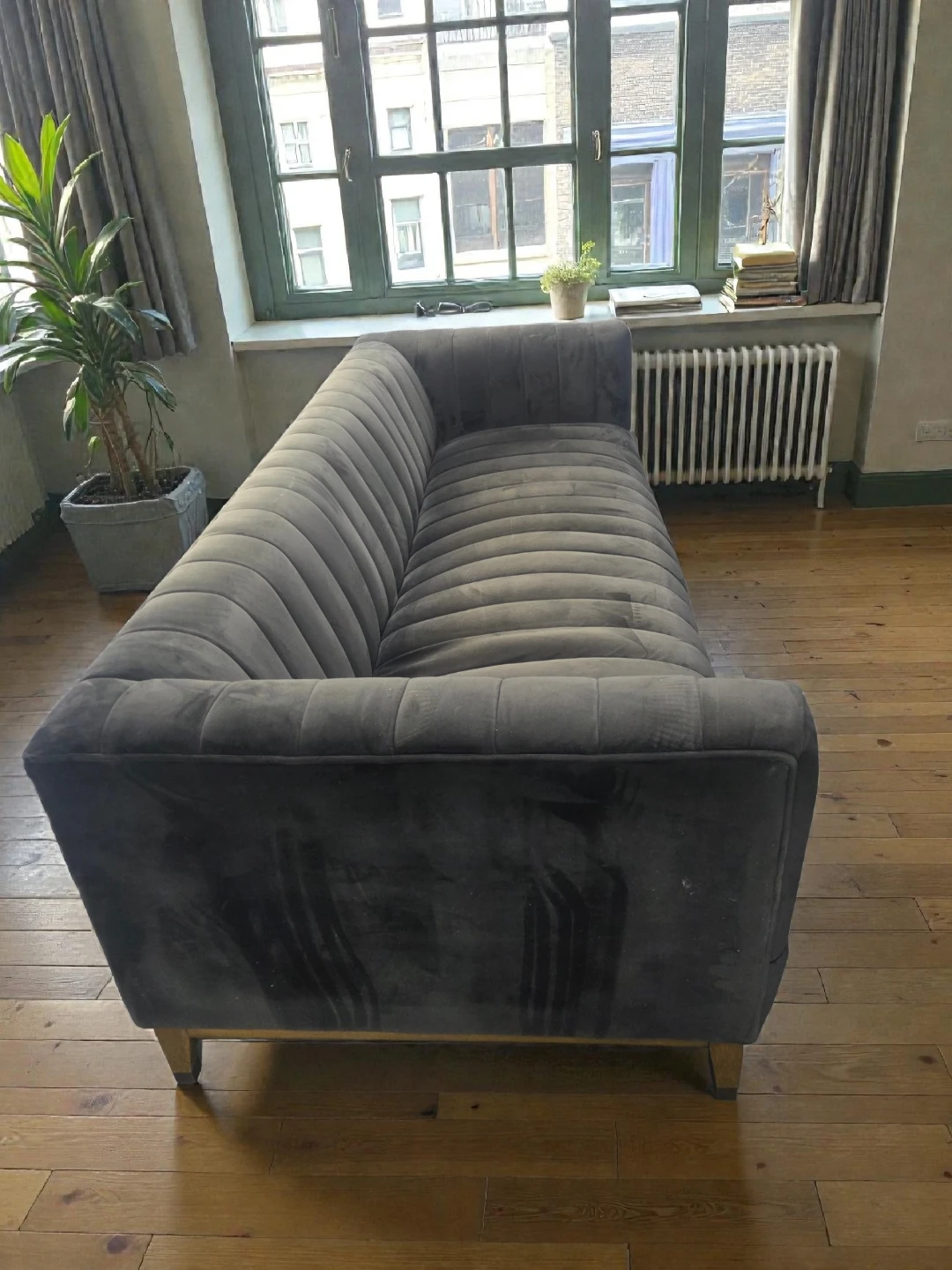 Modern Grey Velvet Sofa - photo 2