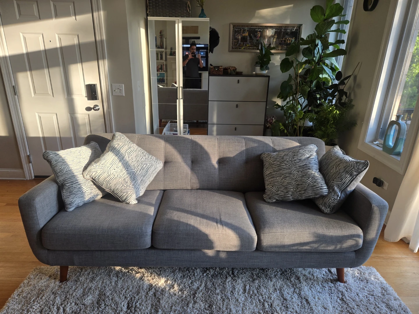 Modern Gray Sofa with Decorative Pillows - photo 2