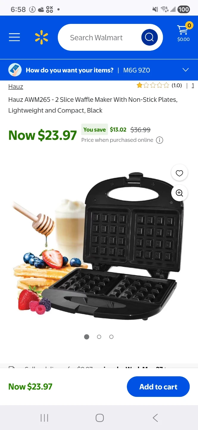 Hauz Living Basics 2-Slice Waffle Maker