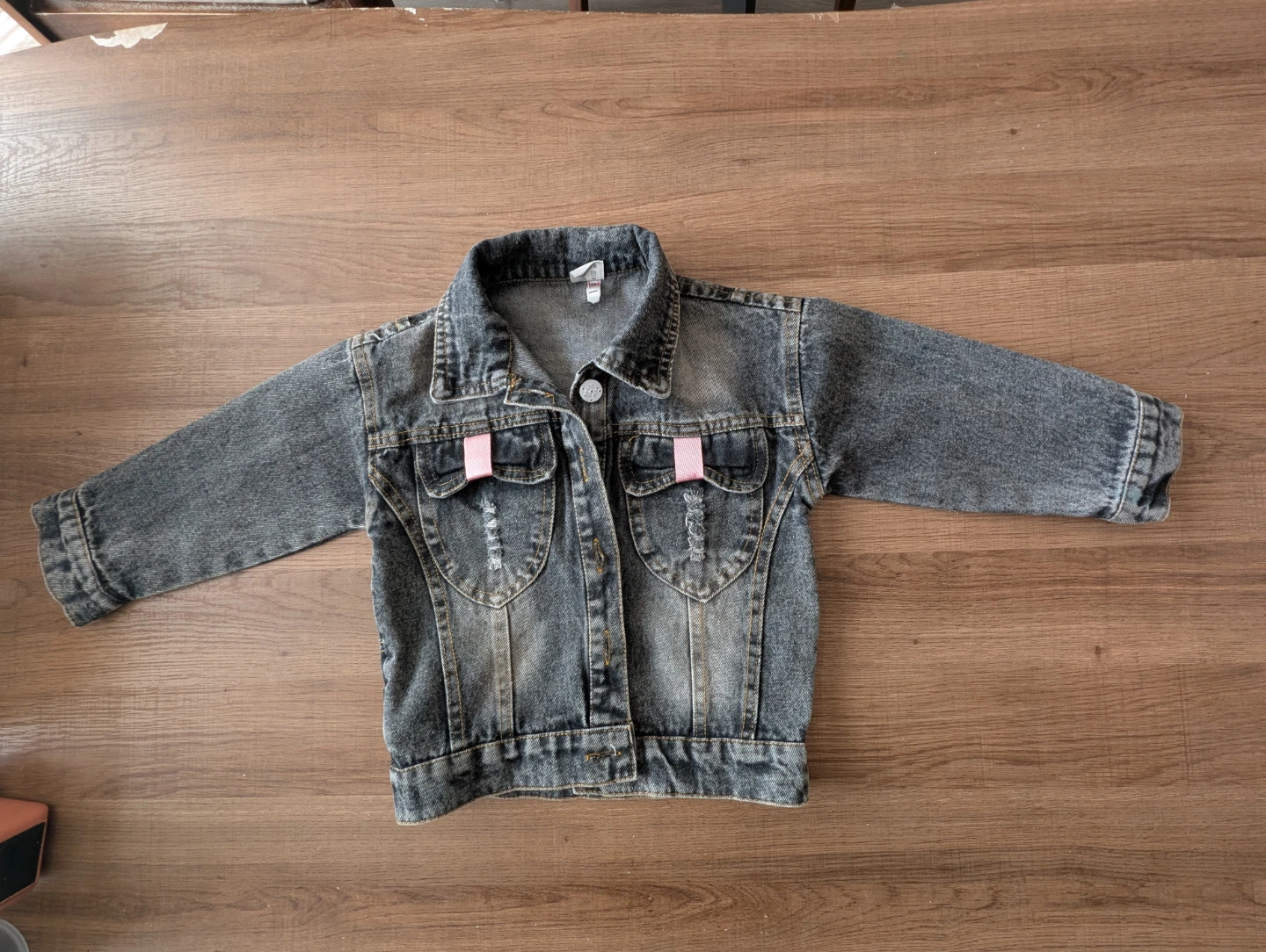 Girls' Denim Jacket with "V" Floral Appliqué