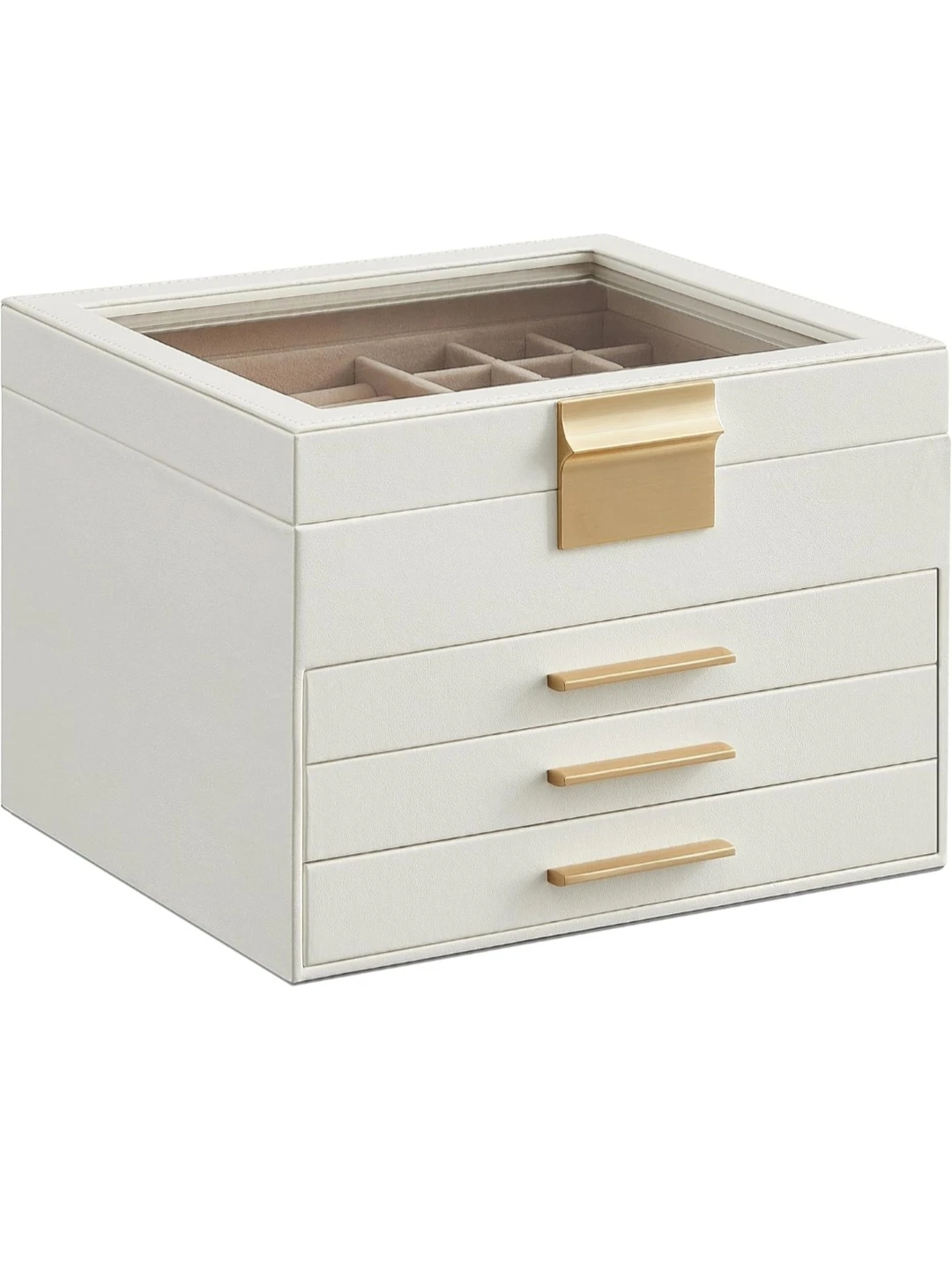 SONGMICS White Jewelry Box Organizer with Glass Lid