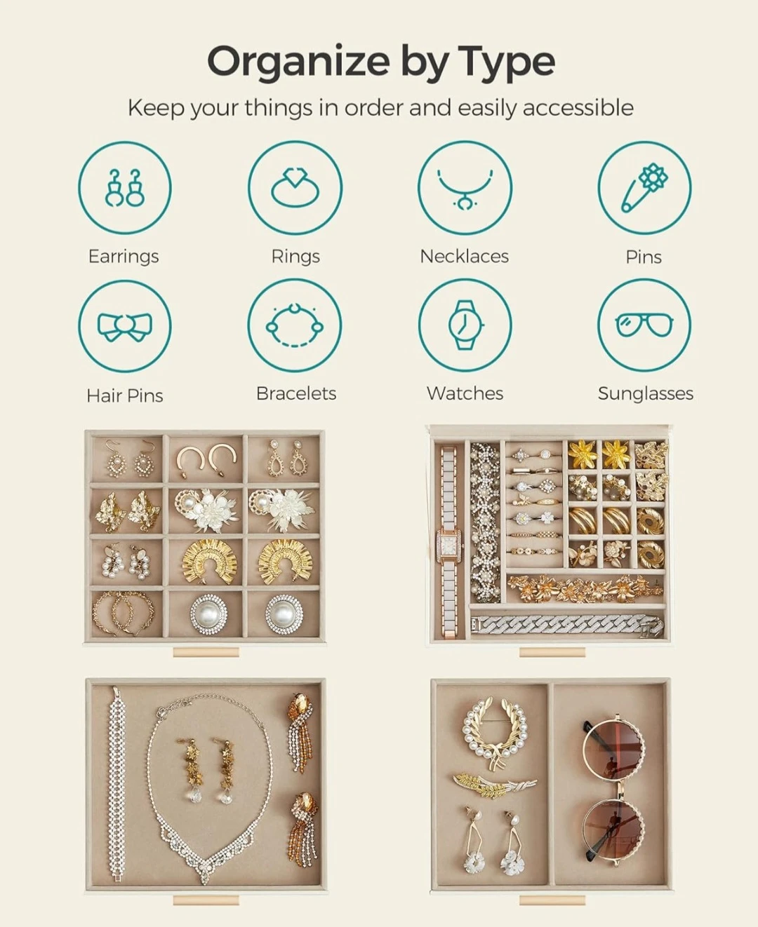 SONGMICS White Jewelry Box Organizer with Glass Lid - photo 3