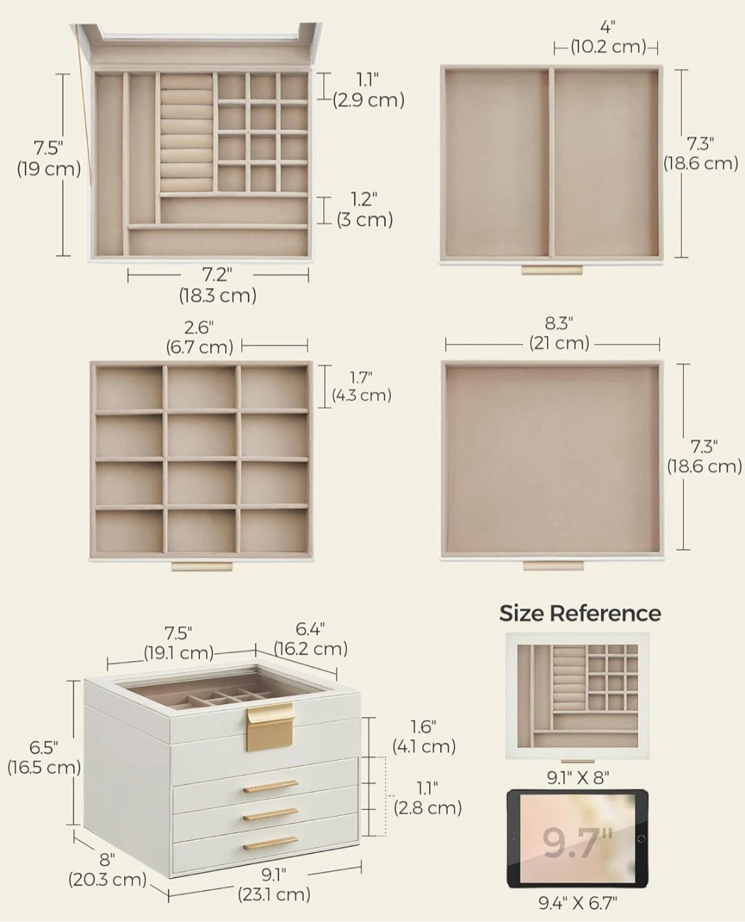 SONGMICS White Jewelry Box Organizer with Glass Lid - photo 4