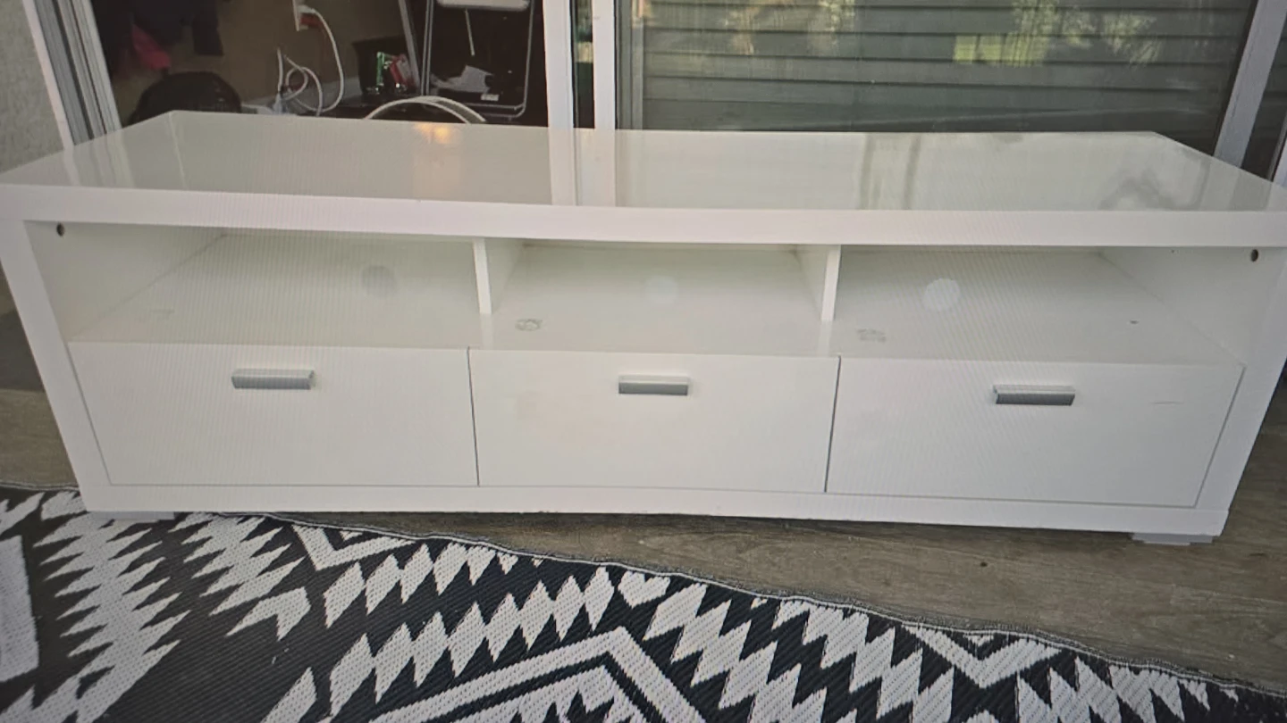 White Designer TV Stand with 3 Drawers - photo 2