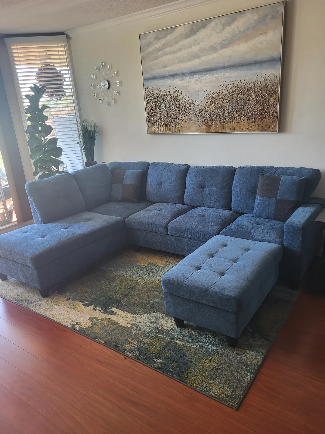 Blue Sectional Sofa with Storage Ottoman