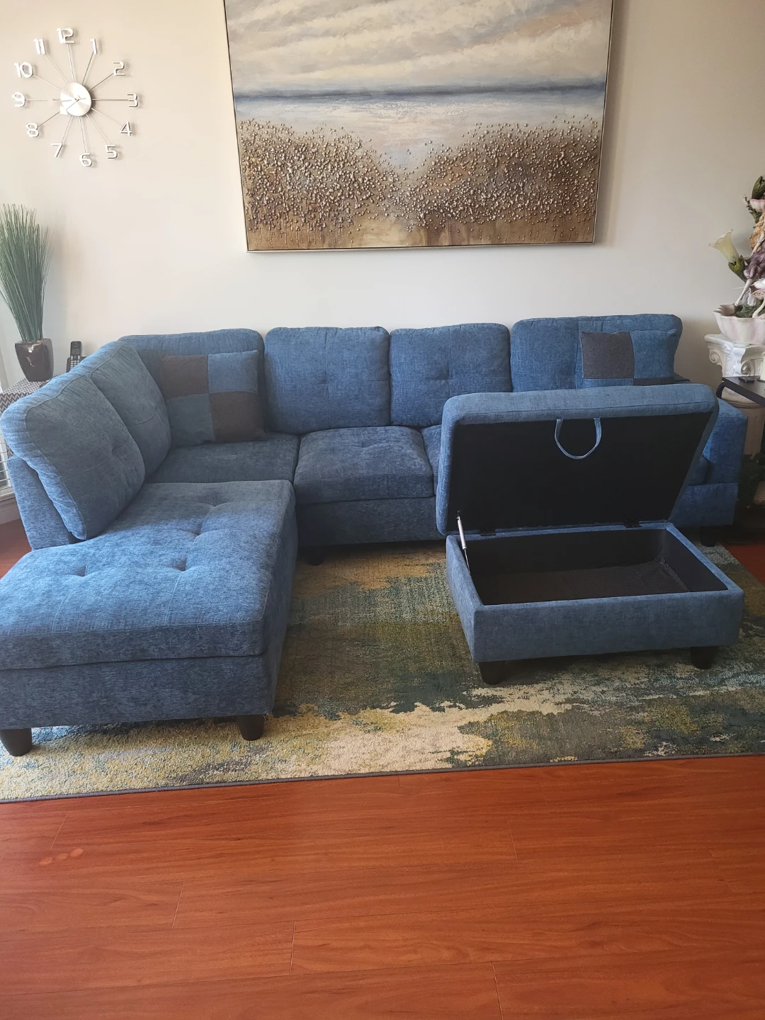 Blue Sectional Sofa with Storage Ottoman - photo 2
