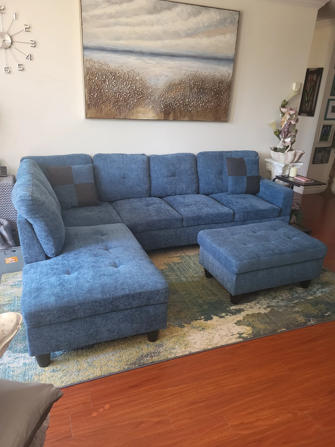 Blue Sectional Sofa with Storage Ottoman - photo 3