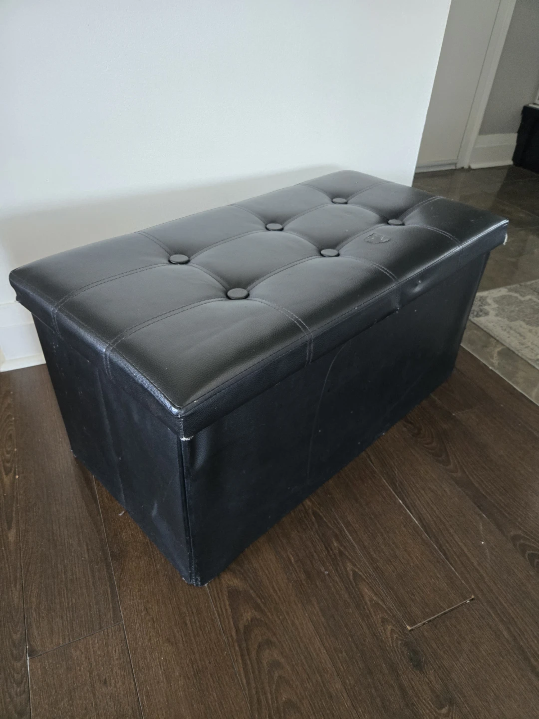Black Faux Leather Storage Ottoman Bench