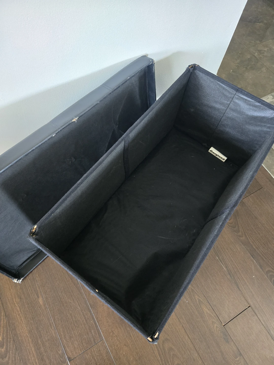 Black Faux Leather Storage Ottoman Bench - photo 2