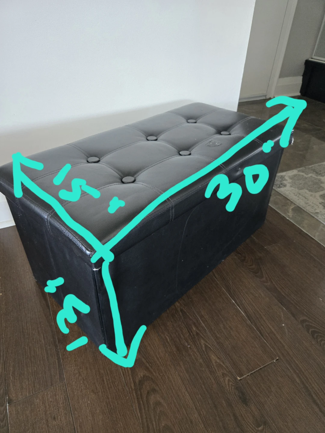 Black Faux Leather Storage Ottoman Bench - photo 5