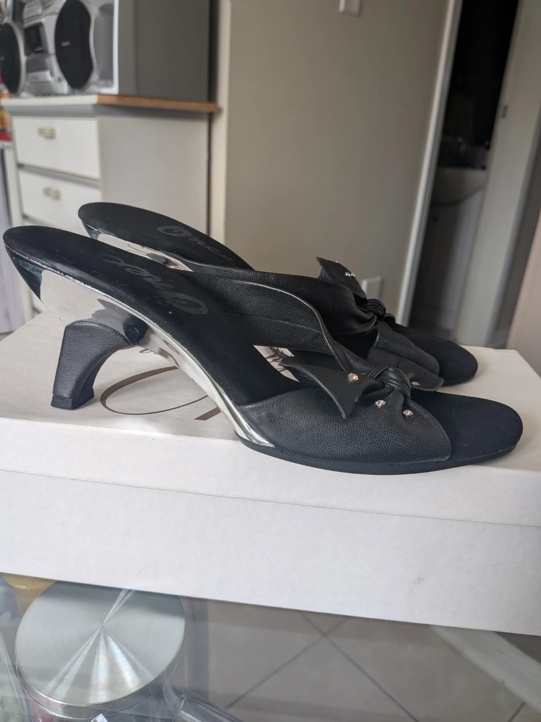 Opex Black Embellished Bow Heeled Mules - photo 3