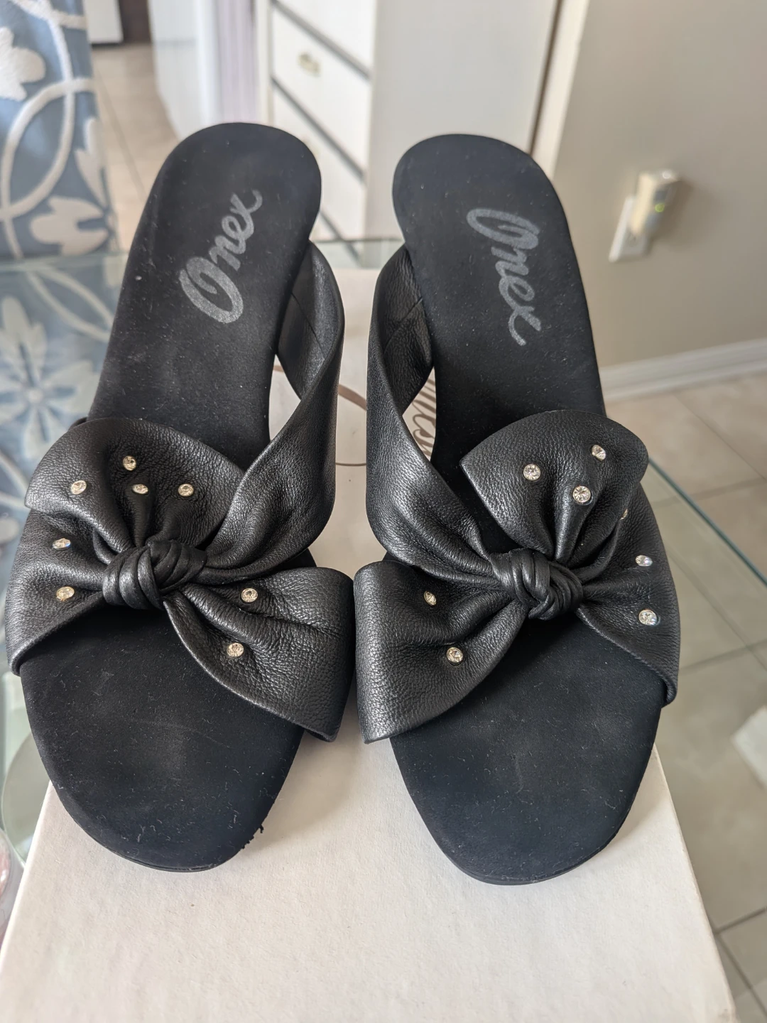 Opex Black Embellished Bow Heeled Mules - photo 4