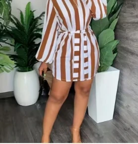 Striped Shirt Dress with Belt