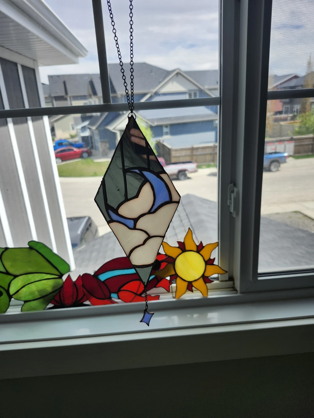 Stained Glass Moon and Clouds Suncatcher