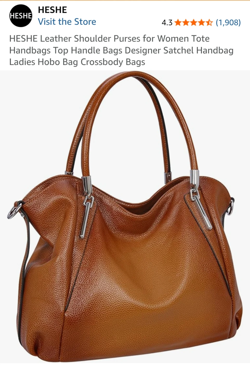 HESHE Leather Hobo Shoulder Bag
