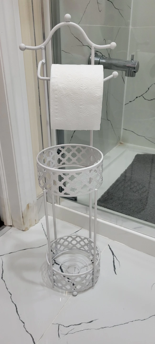 White Metal Toilet Paper Holder and Storage Stand - photo 2