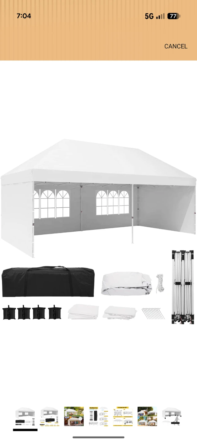 20ft x 10ft White Canopy Tent with 4 Removable Sidewalls