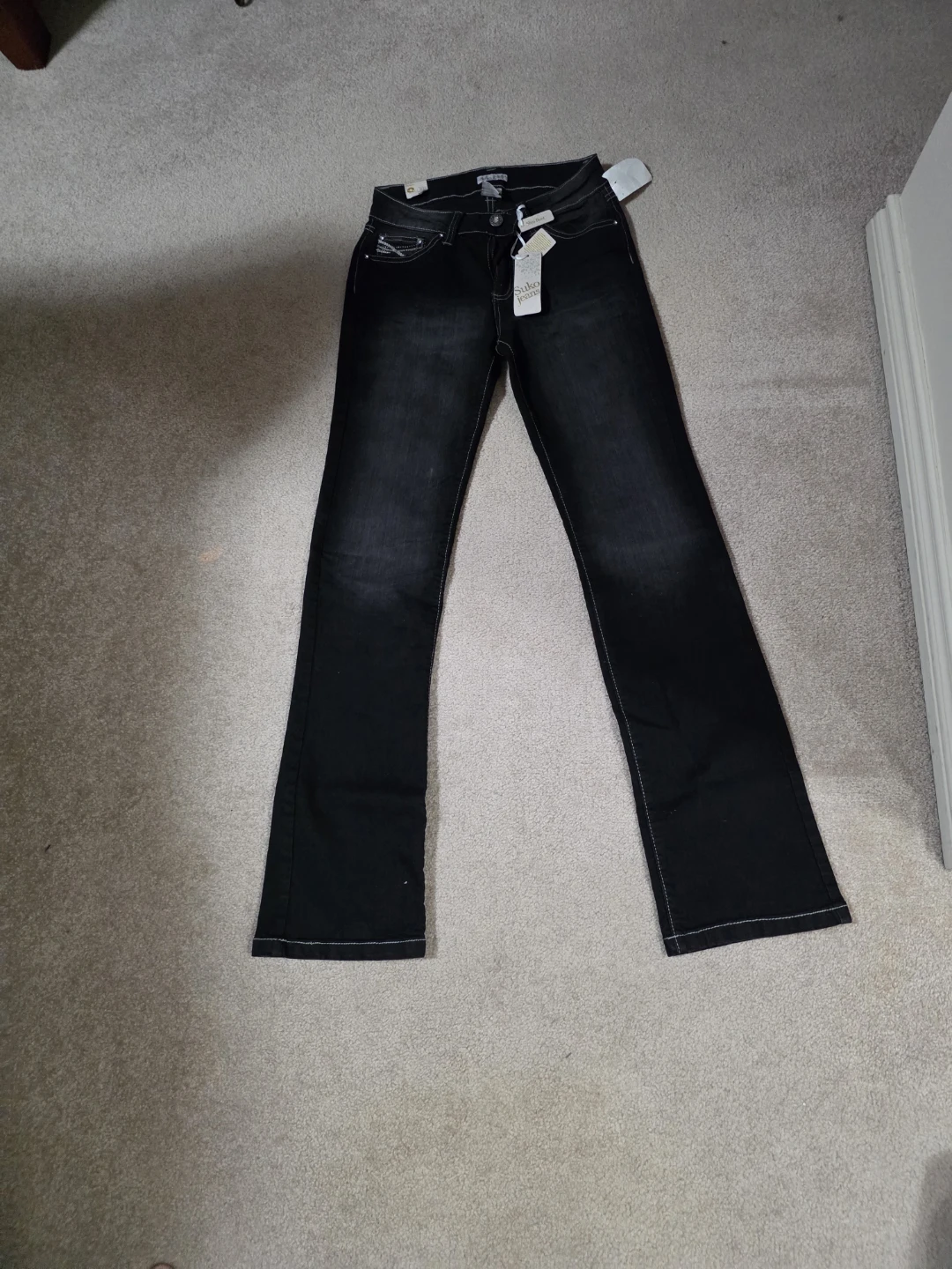 Suko Black Bootcut Jeans with White Stitching