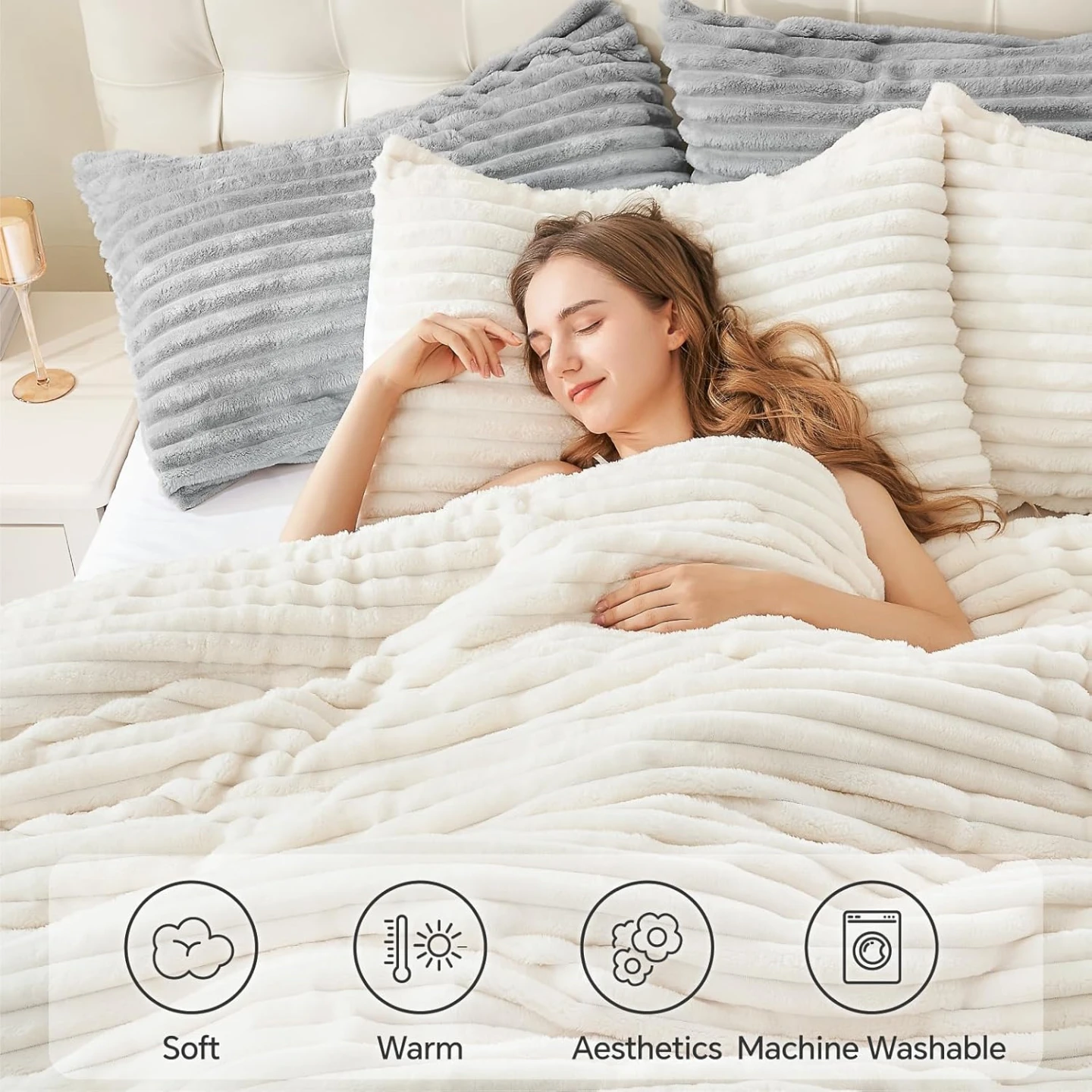 Bedelite Fleece Queen Comforter Set-WHITE -super Soft & Warm - photo 4