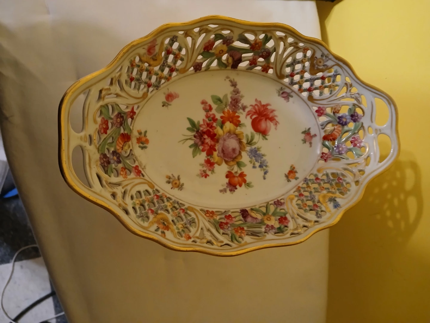 Porcelain Footed Fruit Bowl with Floral Design - photo 2