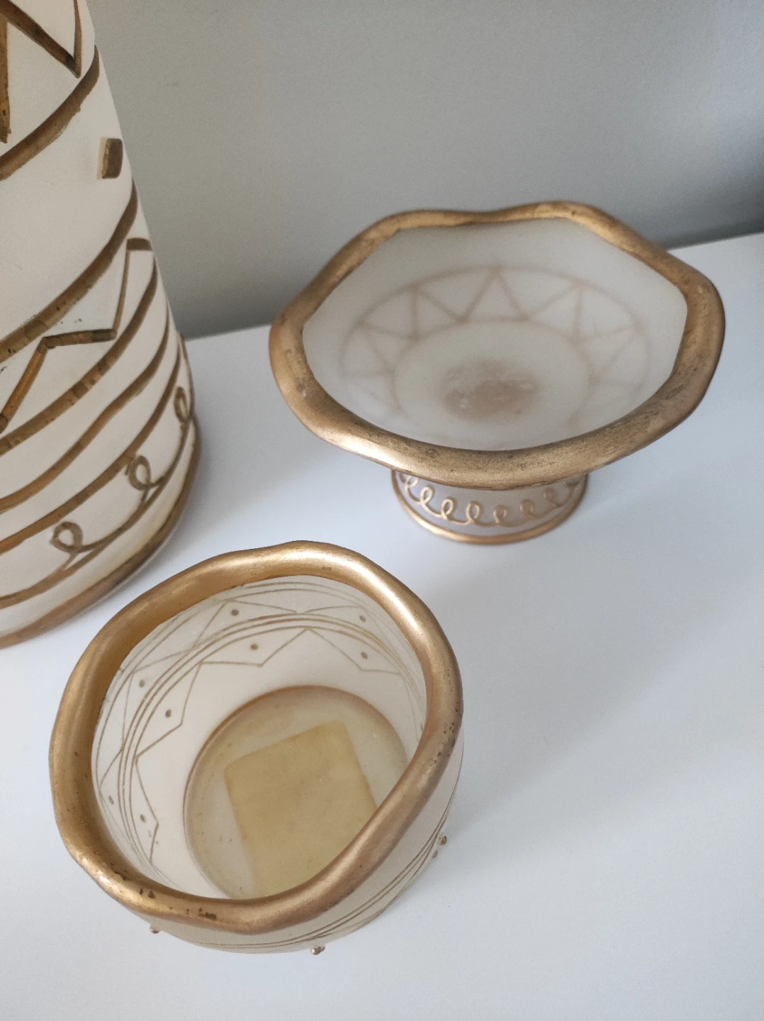 Set of 3 Frosted Glass Vases with Gold Trim - photo 2
