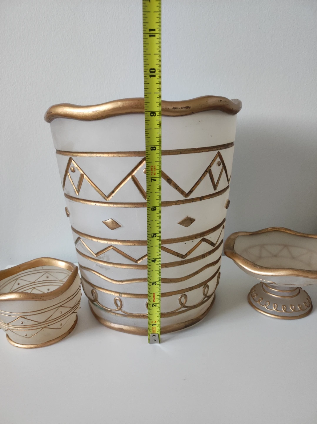 Set of 3 Frosted Glass Vases with Gold Trim - photo 4