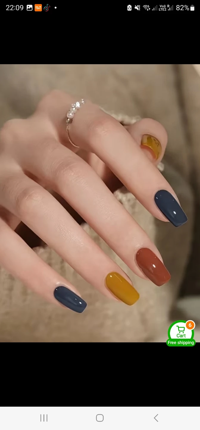 Press-On Nails - Blue, Brown, Mustard Yellow and gel nails 💅