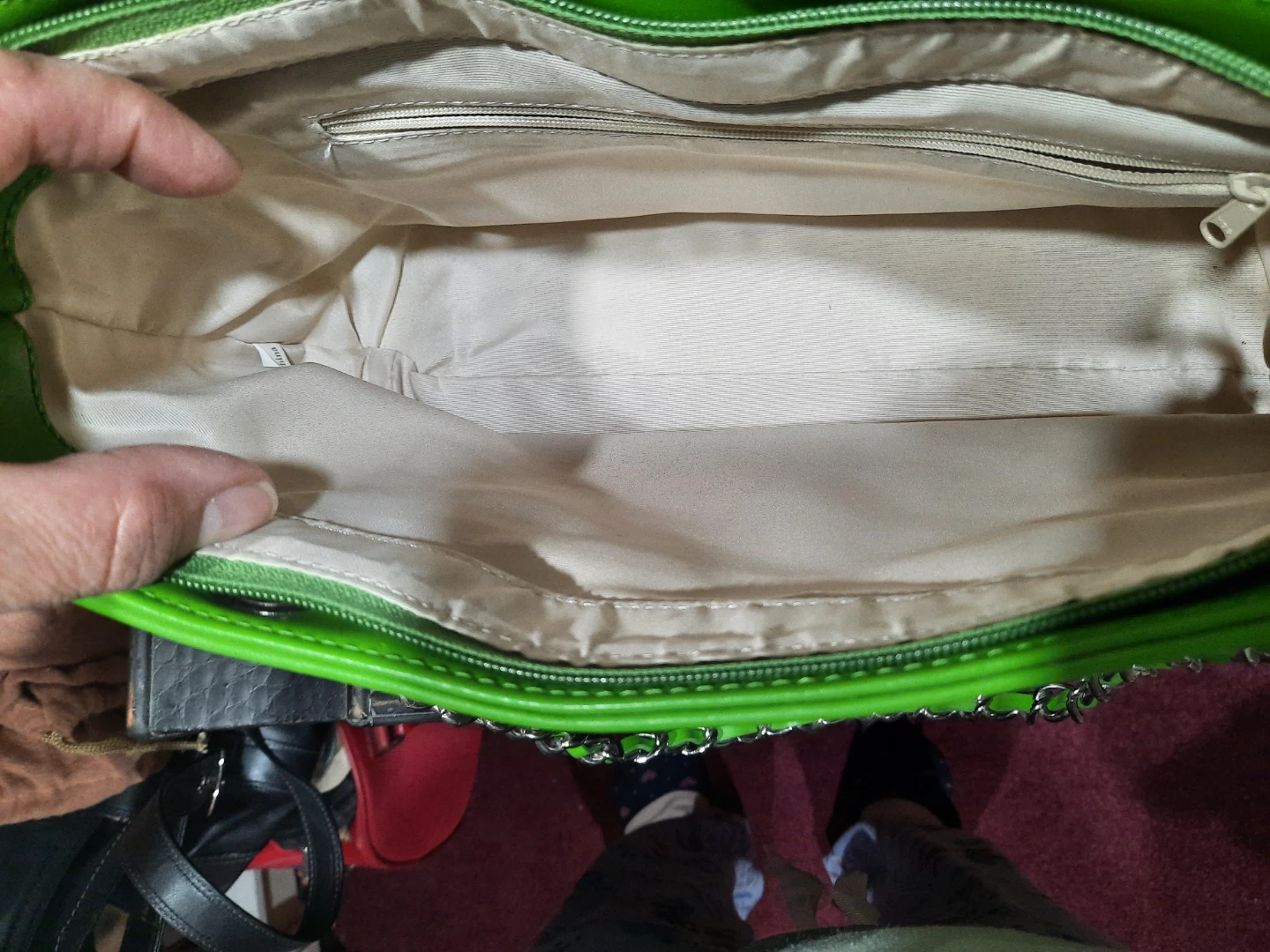 Lime Green Velour Tote Bag with Chain Straps - photo 2