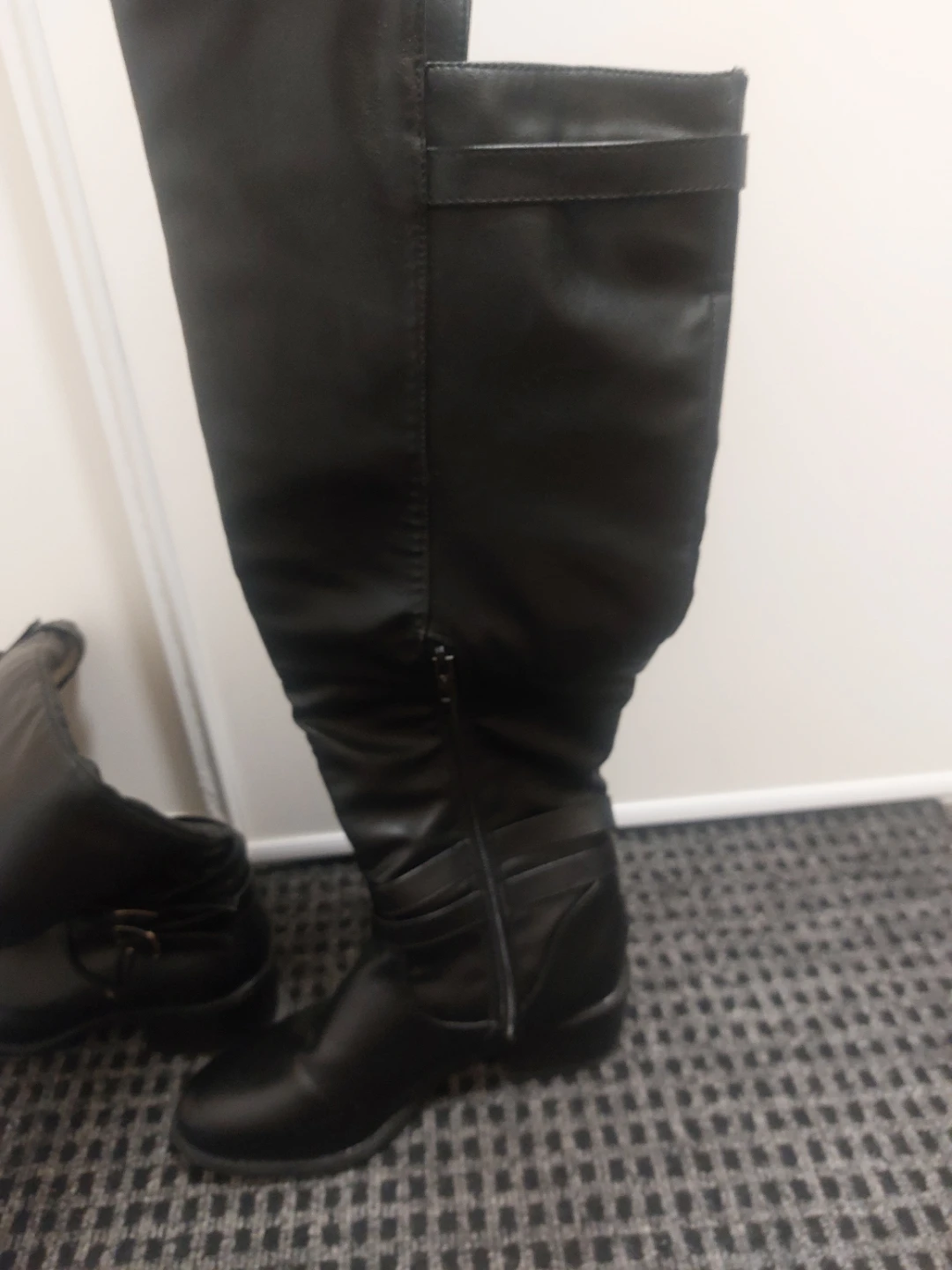 Black Knee-High Boots with Buckle Detail - photo 4