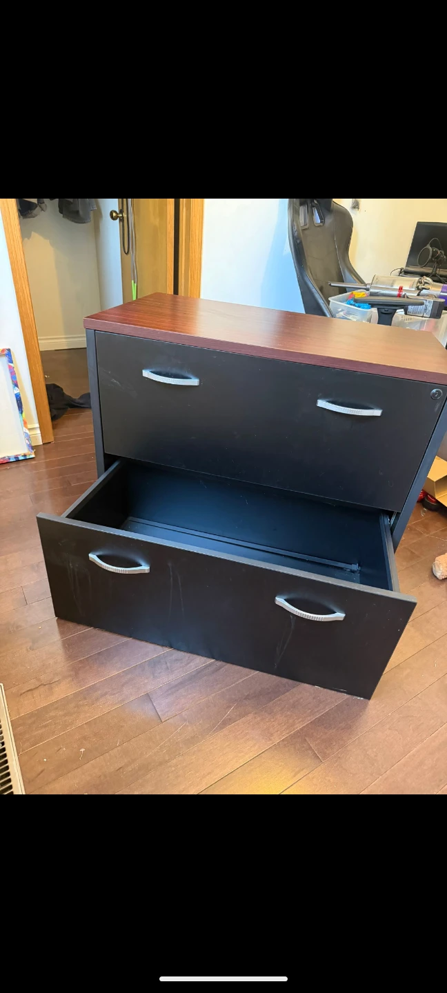 Dark Brown Filing Cabinet with Wood Top