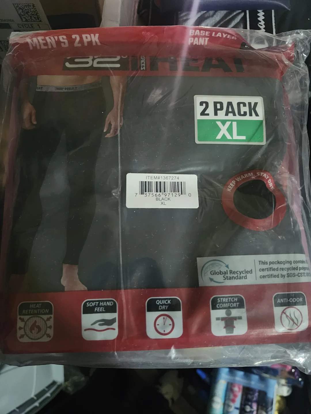 32 Degrees Heat Men's 2 Pack Base Layer Pants XL Black