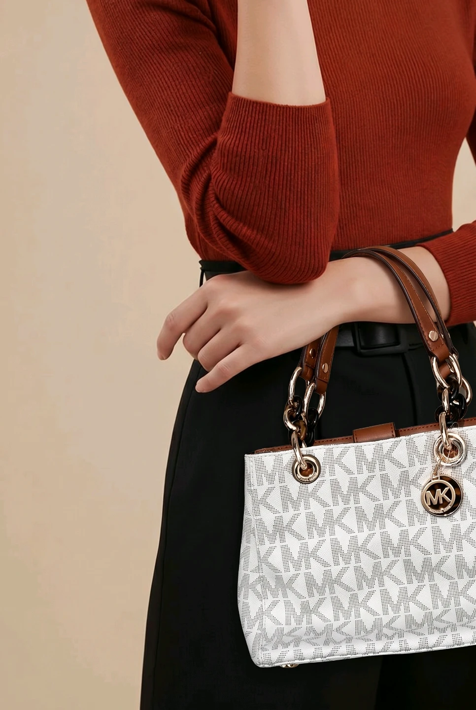 Michael Kors Tote Bag - White with MK Print