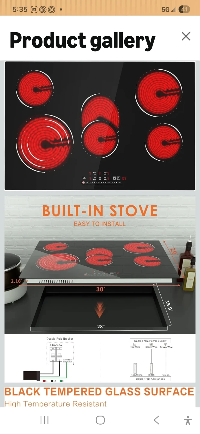 Black 6-Burner Electric Induction Cooktop