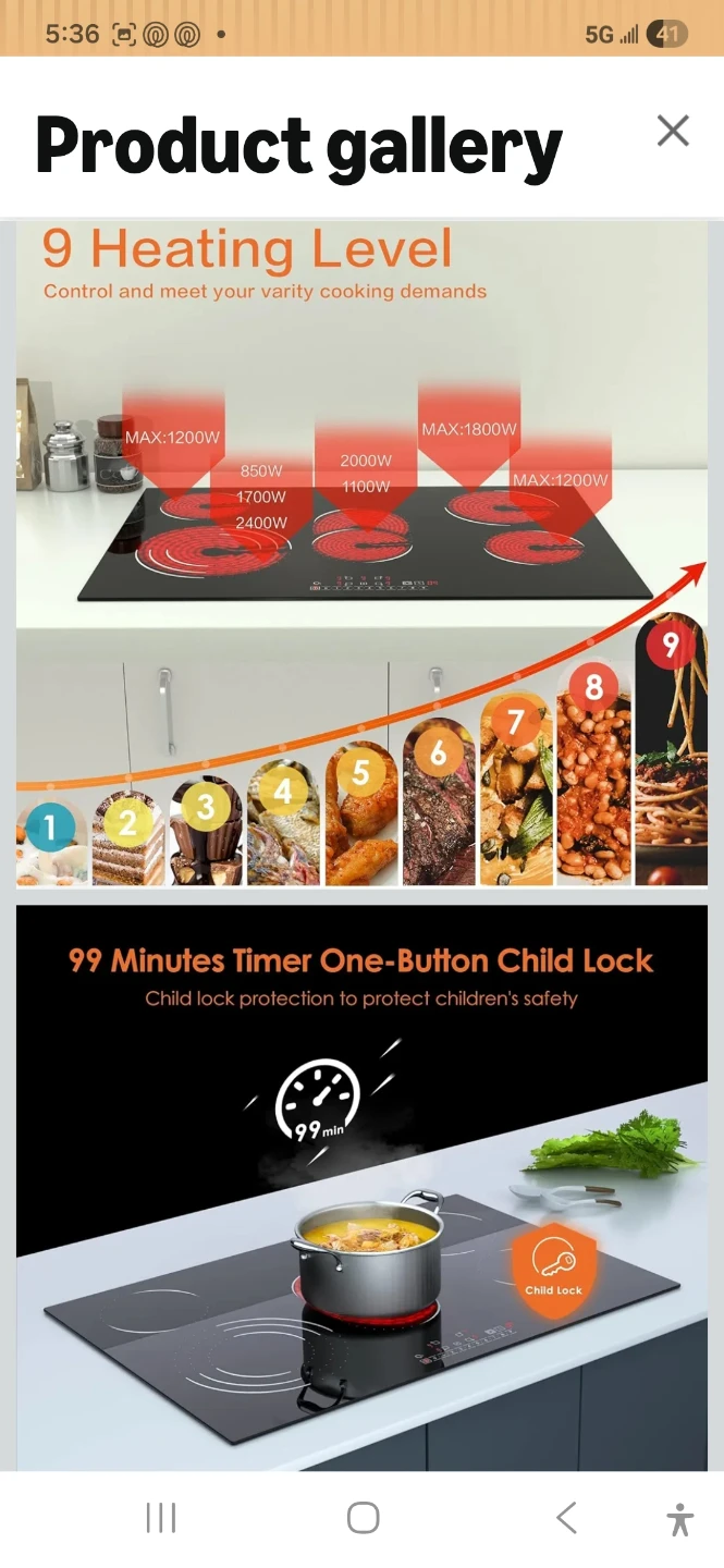Black 6-Burner Electric Induction Cooktop - photo 4