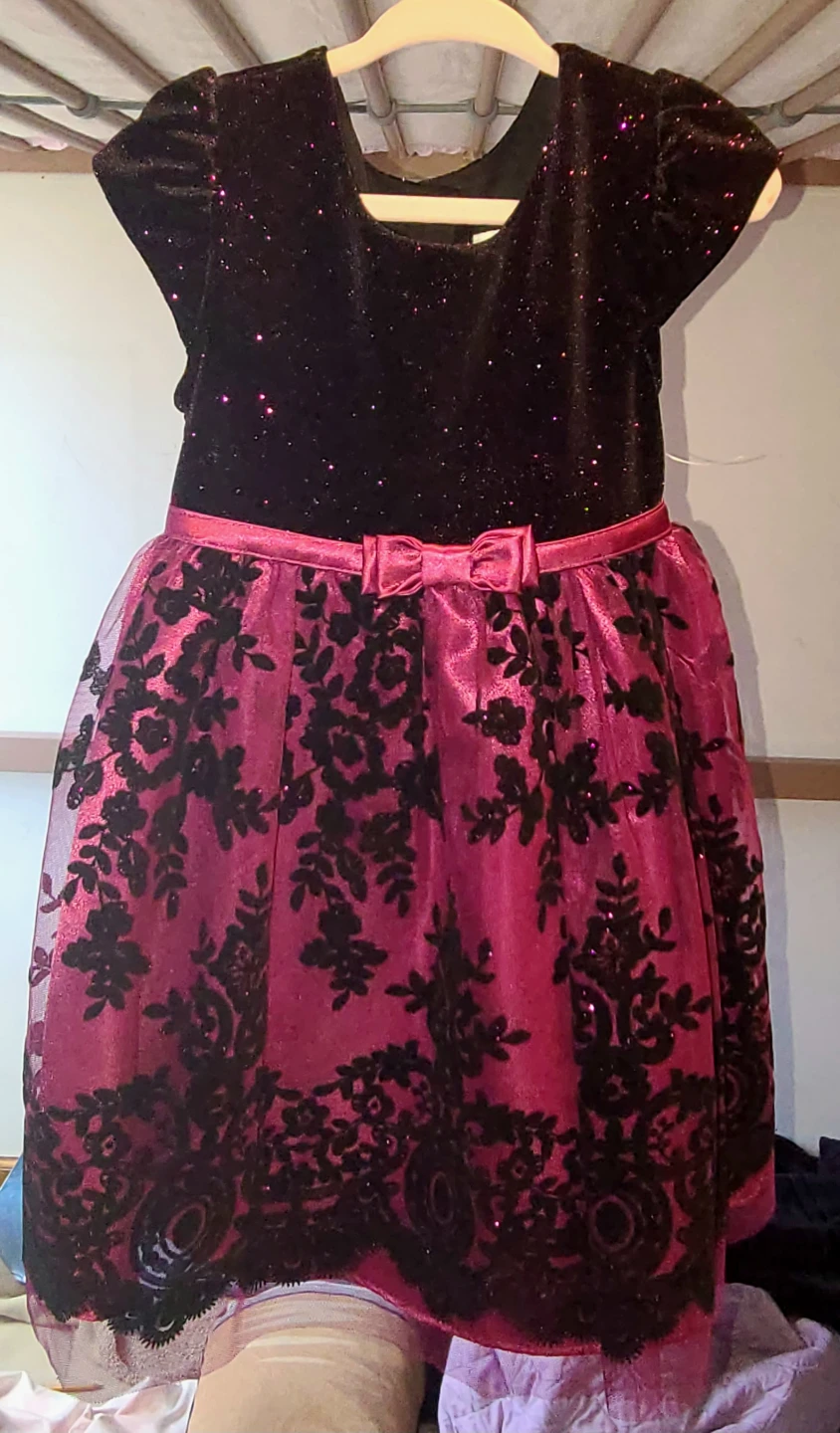 Girls Black Velvet & Purple Glitter Dress