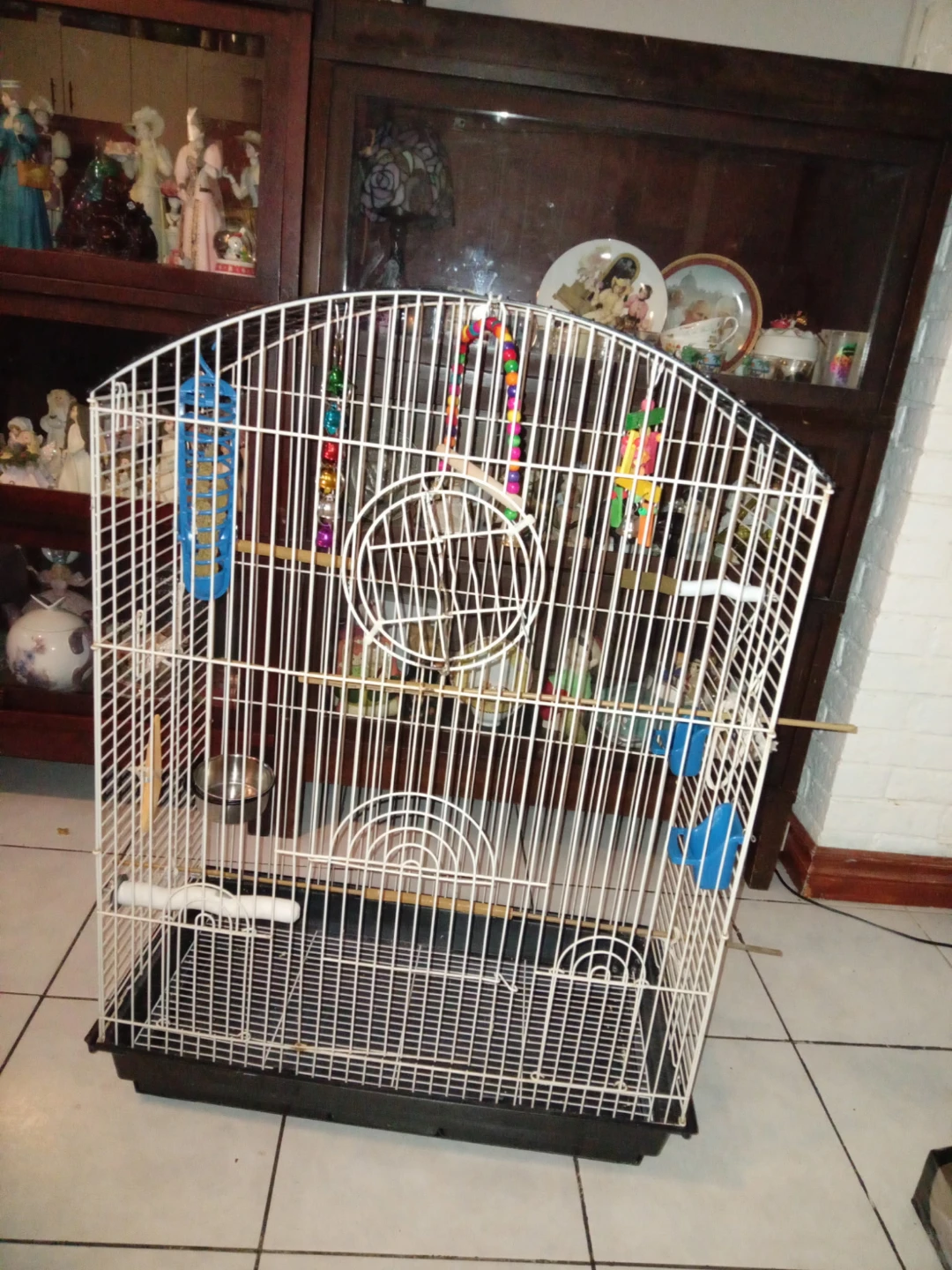 White Bird Cage with Accessories