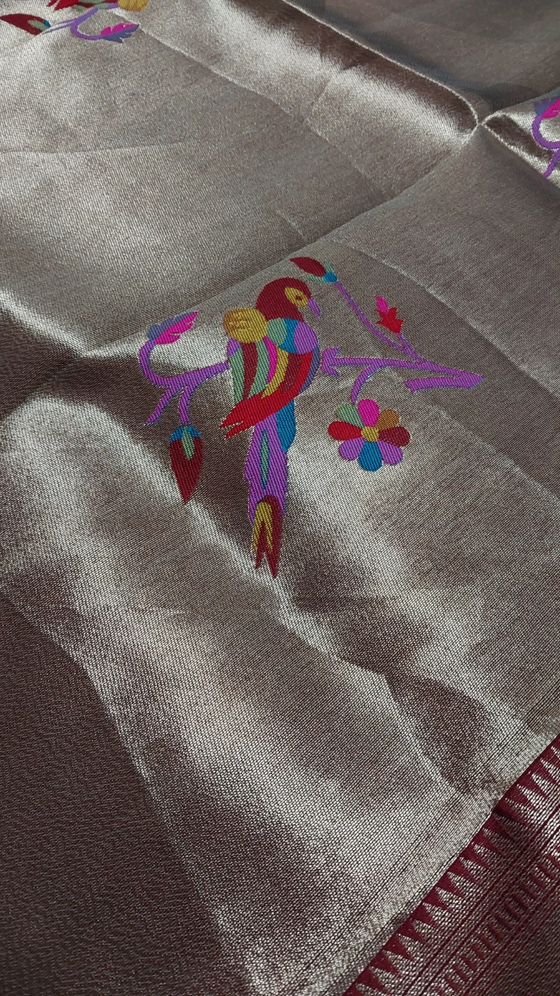 All over gold paithani dupatta Bird Motifs