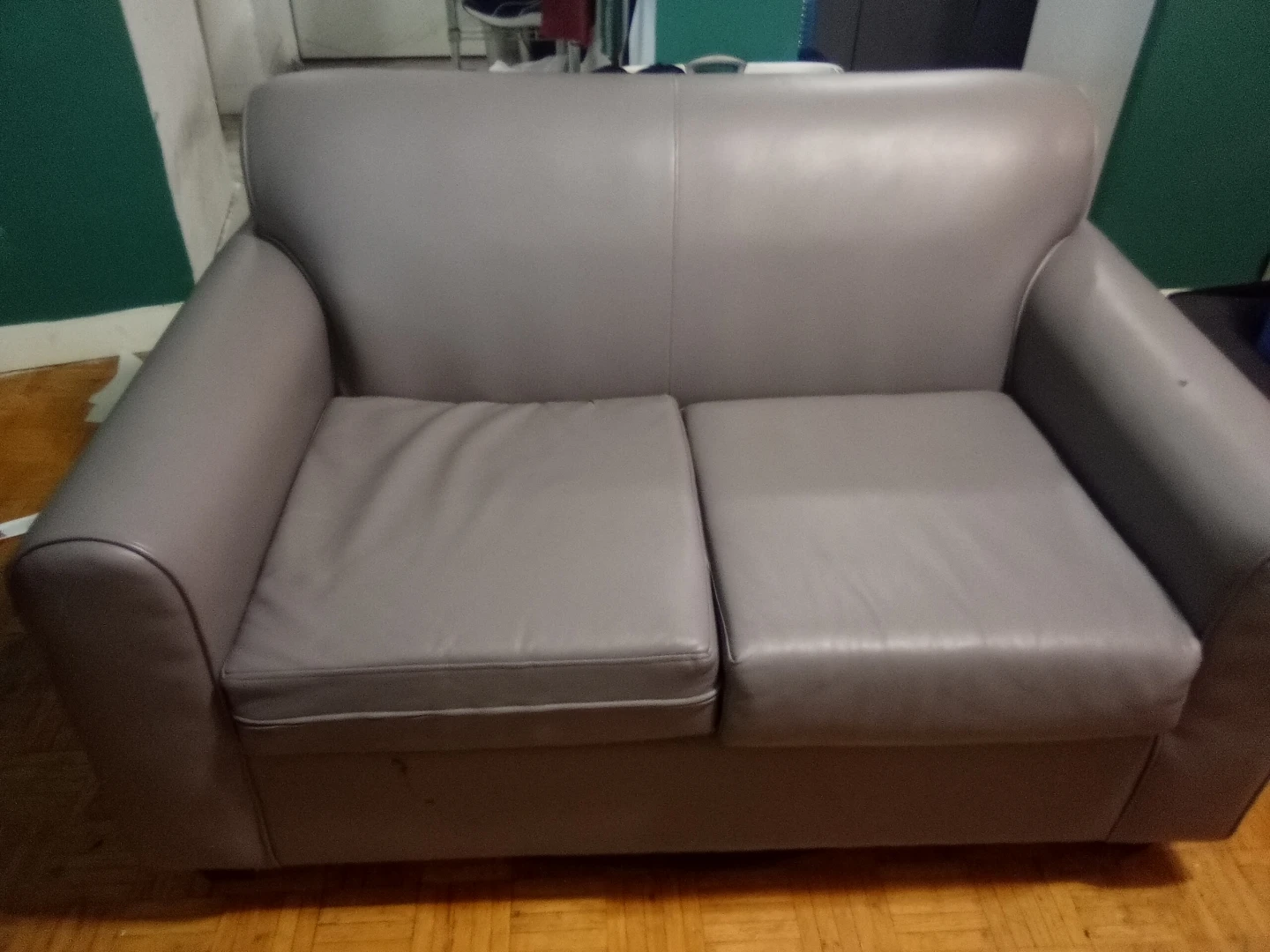 Grey Faux Leather Loveseat - photo 2