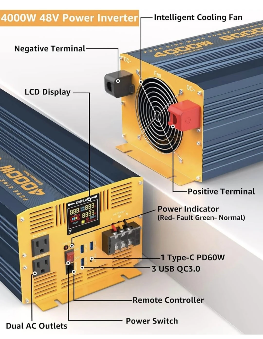 MWXNE 4000W Pure Sine Wave Power Inverter - photo 3
