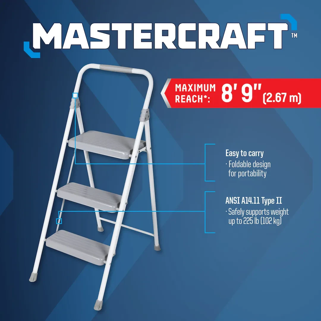 3-Step Metal Folding Step Stool, 225-lb, 3.2 ft - Like New - photo 3