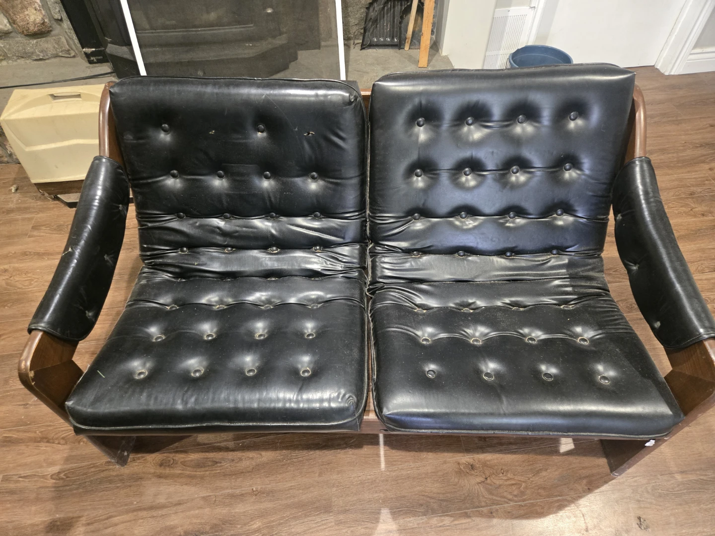 Vintage Tufted Faux Leather Loveseat - photo 2