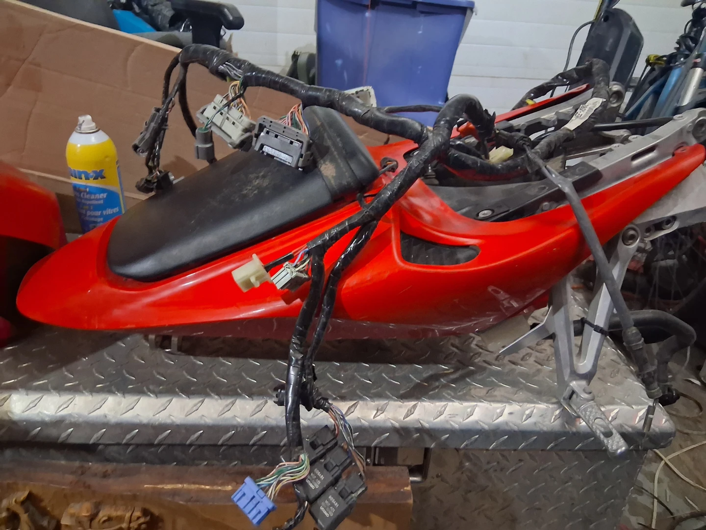 Red Motorcycle Tail Section with Wiring Harness