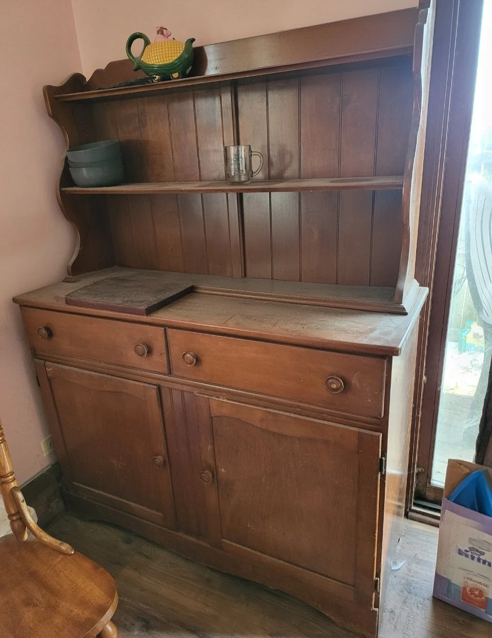 Vintage Farmhouse Wooden Hutch / Buffet Cabinet