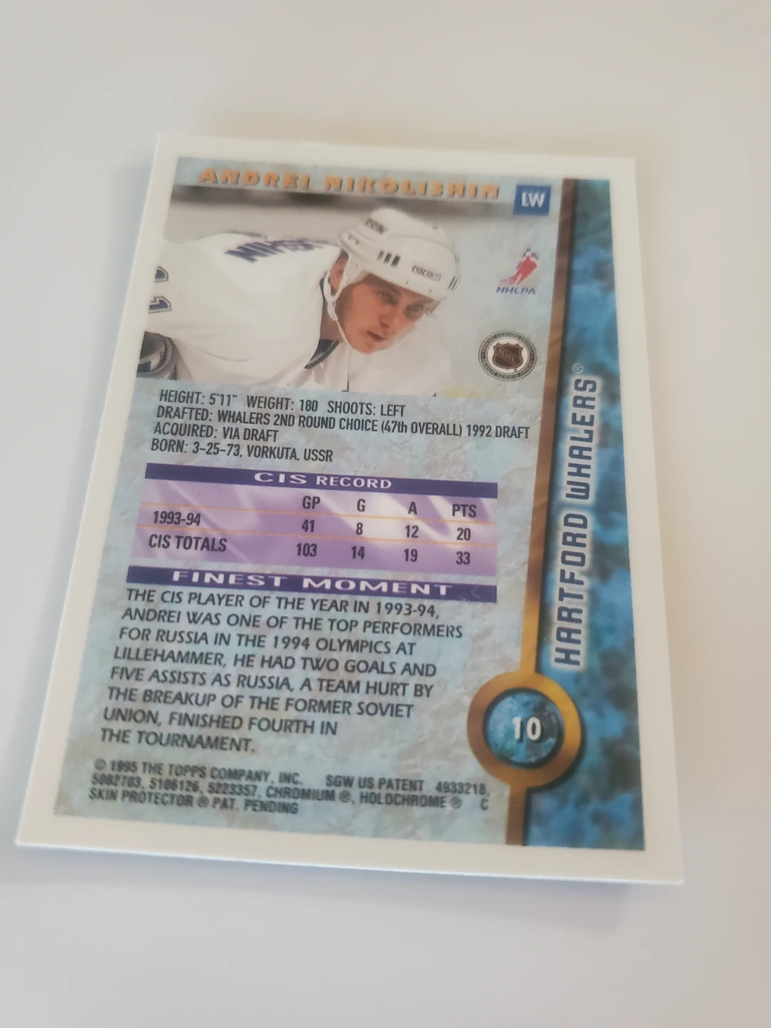 1995 Topps Finest Andrei Nikolishin Hockey Card - photo 2