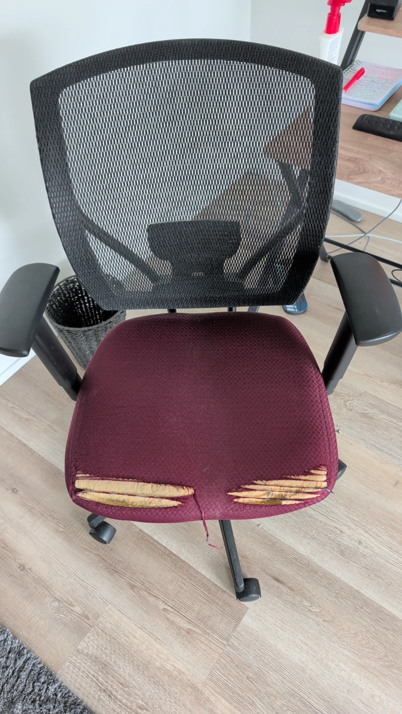 Mesh back office chair with burgundy seat