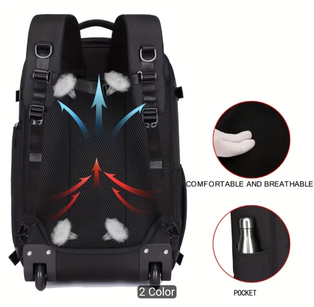 Black Rolling Backpack with Hidden Shoulder Straps - photo 2