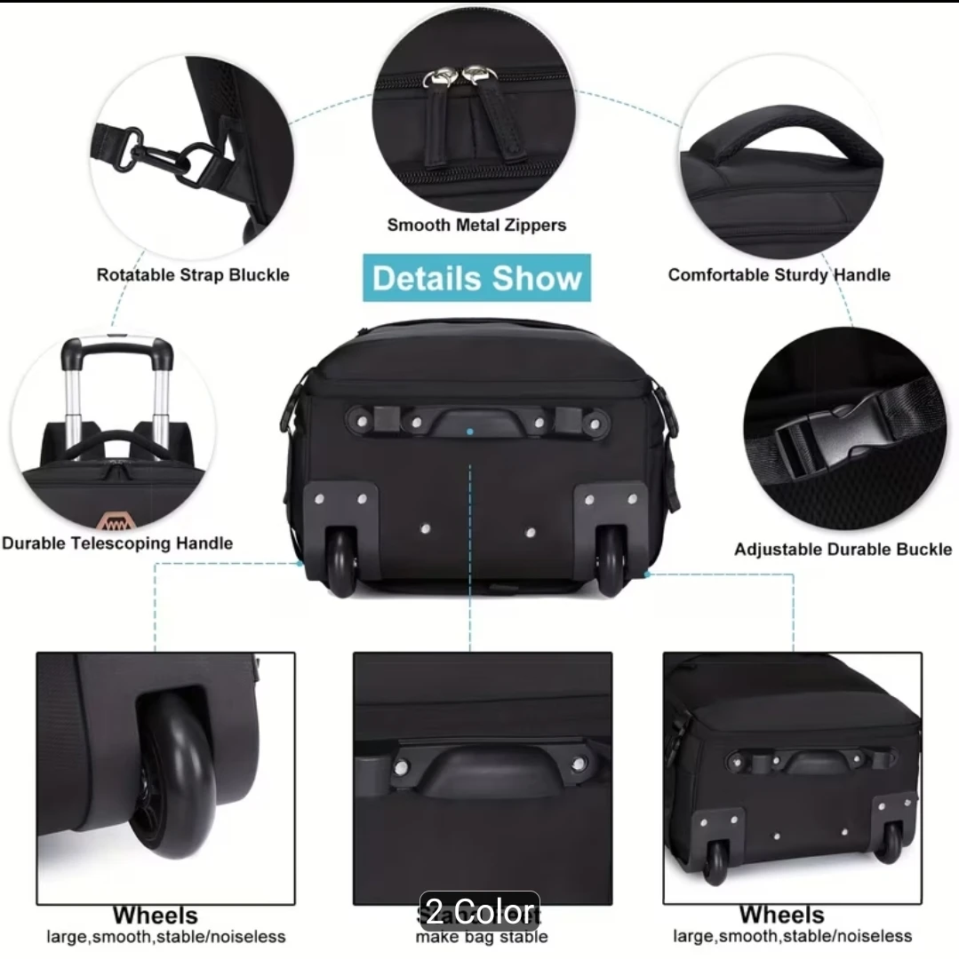 Black Rolling Backpack with Hidden Shoulder Straps - photo 4