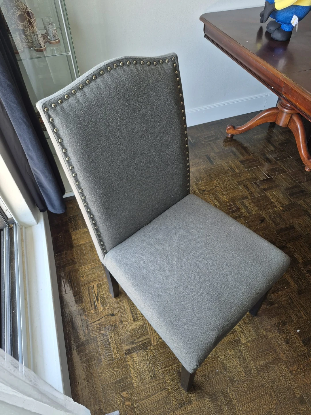 Grey Upholstered Dining Chair with Stud Detail